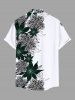 Plus Size Striped Floral Print Hawaii Button Pocket Shirt For Men -  