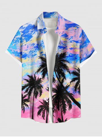 Chemise Décontractée Cocotier Peinture à L'Huile Colorée Grande Taille avec Poche