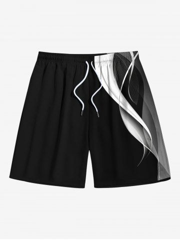 Plus Size Ombre Curve Print Hawaii Drawstring Beach Shorts For Men - BLACK - XL