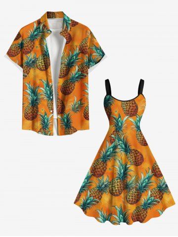 Pineapple Print Plus Size Matching Hawaii Beach Outfit For Couples - ORANGE