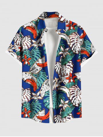 Chemise Imprimé Feuilles de Bananier à Boutons Grande Taille avec Poche pour Homme