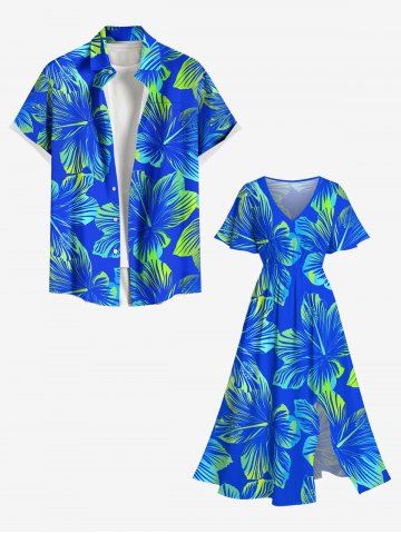 Plus Size Tropical Hibiscus Flower Print Split Hawaii Midi Dress