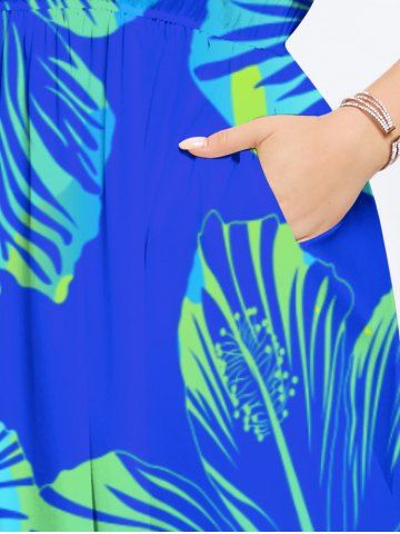Plus Size Tropical Hibiscus Flower Print Split Hawaii Midi Dress