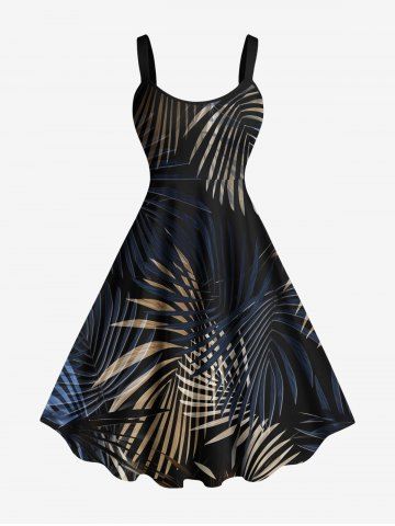 Plus Size Tropical Leaf Print Hawaii Tank Dress