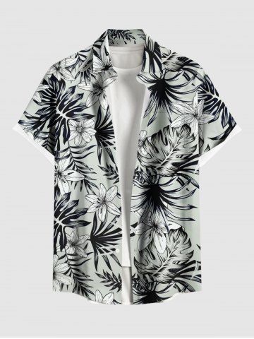 Chemise Imprimé à Fleurs et Feuilles Tropicales à Boutons Grande Taille avec Poche pour Homme