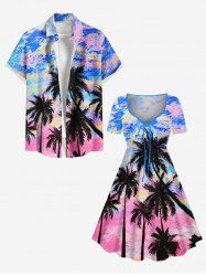 Colorful Sky Coconut Tree Oil Painting Print Plus Size Matching Hawaii Beach Outfit For Couples -  