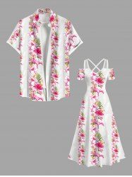Tropical Leaf Flowers Print Plus Size Matching Hawaii Beach Outfit For Couples -  