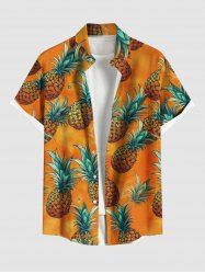 Plus Size Pineapple Print Hawaii Ombre Button Pocket Shirt For Men -  