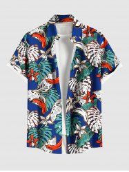 Plus Size Tropical Leaves Floral Banana Print Hawaii Button Pocket Shirt For Men -  