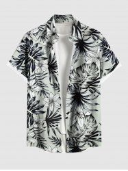 Plus Size Tropical Leaf Flower Print Buttons Pocket Hawaii Shirt For Men -  