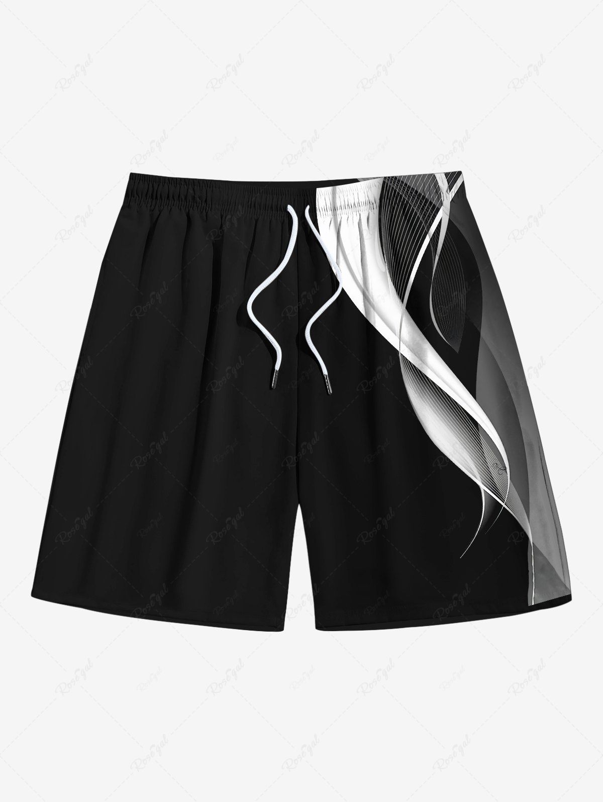 Best Plus Size Ombre Curve Print Hawaii Drawstring Beach Shorts For Men  