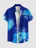 Tenue de Plage Contrastante Imprimé Feuilles et Fleurs Grande Taille pour Couples - Bleu 