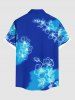 Tenue de Plage Contrastante Imprimé Feuilles et Fleurs Grande Taille pour Couples - Bleu 