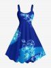 Tenue de Plage Contrastante Imprimé Feuilles et Fleurs Grande Taille pour Couples - Bleu 