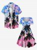 Plus Size Colorful Sky Coconut Tree Oil Painting Print Cinched Hawaii Dress -  