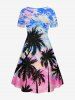 Colorful Sky Coconut Tree Oil Painting Print Plus Size Matching Hawaii Beach Outfit For Couples -  