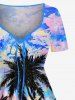 Colorful Sky Coconut Tree Oil Painting Print Plus Size Matching Hawaii Beach Outfit For Couples -  