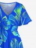 Robe Hawaïen Mi-Longue Fendue Fleur D'Hibiscus et Feuille Tropicale Imprimées de Grande Taille - Bleu Ciel XXS