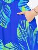 Robe Hawaïen Mi-Longue Fendue Fleur D'Hibiscus et Feuille Tropicale Imprimées de Grande Taille - Bleu Ciel XXS