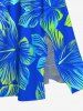 Robe Hawaïen Mi-Longue Fendue Fleur D'Hibiscus et Feuille Tropicale Imprimées de Grande Taille - Bleu Ciel XXS