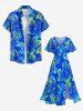 Robe Hawaïen Mi-Longue Fendue Fleur D'Hibiscus et Feuille Tropicale Imprimées de Grande Taille - Bleu Ciel XXS