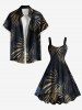 Robe Débardeur Hawaïen à Imprimé Feuilles Tropicales Grande-Taille - Noir 1X