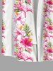 Plus Size Tropical Leaf Flowers Print Buttons Pocket Hawaii Shirt For Men -  