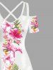 Plus Size Tropical Leaf Flowers Print Cold Shoulder Crisscross Hawaii Maxi Dress -  