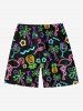 Plus Size Glitter Neon Light Coconut Tree Flamingo Pineapple Star Juice Print Hawaii Drawstring Beach Shorts For Men -  