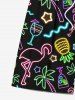 Plus Size Glitter Neon Light Coconut Tree Flamingo Pineapple Star Juice Print Hawaii Drawstring Beach Shorts For Men -  