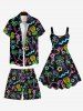 Plus Size Glitter Neon Light Coconut Tree Flamingo Pineapple Star Juice Print Hawaii Drawstring Beach Shorts For Men -  