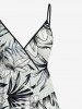 Plus Size Tropical Leaf Flower Print Surplice Hawaii Cami Dress -  