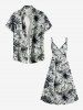 Plus Size Tropical Leaf Flower Print Surplice Hawaii Cami Dress -  