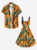 Robe Ligne A Ombrée Ananas Imprimé de Grande Taille - Orange 1X