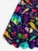 Plus Size Colorful Ombre Monster Skull Watermelon Lightning Cactus Print Hawaii A Line Tank Dress - Bleu 1X