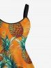 Robe Ligne A Ombrée Ananas Imprimé de Grande Taille - Orange 4X