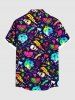 Plus Size Colorful Ombre Monster Skull Watermelon Lightning Cactus Print Hawaii Button Pocket Shirt For Men -  