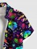Plus Size Colorful Ombre Monster Skull Watermelon Lightning Cactus Print Hawaii Button Pocket Shirt For Men -  