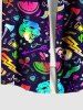 Plus Size Colorful Ombre Monster Skull Watermelon Lightning Cactus Print Hawaii Button Pocket Shirt For Men -  