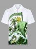 Plus Size Skull Sea Wave Surfer Coconut Tree Sun Scythe Print Hawaii Zipper Polo Shirt For Men -  