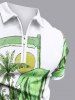 Plus Size Skull Sea Wave Surfer Coconut Tree Sun Scythe Print Hawaii Zipper Polo Shirt For Men -  