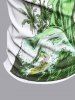 Plus Size Skull Sea Wave Surfer Coconut Tree Sun Scythe Print Hawaii Zipper Polo Shirt For Men -  