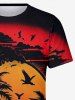 Plus Size Coconut Tree Ombre Sunset Bird Cloud Print Hawaii T-shirt For Men -  