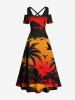 Maxi Robe Hawaïen Ligne A Croisée Ombre Noix de Coco et Oiseau Imprimés de Grande Taille - Orange 6X