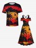 Maxi Robe Hawaïen Ligne A Croisée Ombre Noix de Coco et Oiseau Imprimés de Grande Taille - Orange 6X
