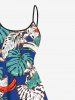 Robe Asymétrique à Bretelle Haute Basse Feuille Tropicale Imprimée de Grande Taille - Bleu 2X