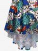 Robe Asymétrique à Bretelle Haute Basse Feuille Tropicale Imprimée de Grande Taille - Bleu 2X