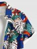 Plus Size Tropical Leaves Floral Banana Print Hawaii Button Pocket Shirt For Men -  