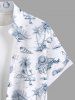 Plus Size Tropical Leaf Starfish Conch Coconut Tree Hand Paint Print Buttons Pocket Hawaii Shirt For Men -  