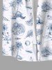 Plus Size Tropical Leaf Starfish Conch Coconut Tree Hand Paint Print Buttons Pocket Hawaii Shirt For Men -  